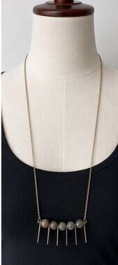 SPRING STREET GOLD TONE FACETED STONE BEAD SPIKE DANGLE LONG NECKLACE BOHO